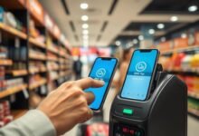 Ilustrasi QRIS Tap: Pengguna mendekatkan smartphone ke terminal pembayaran QRIS Tap
