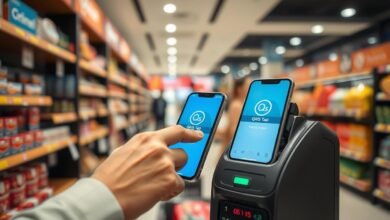 Ilustrasi QRIS Tap: Pengguna mendekatkan smartphone ke terminal pembayaran QRIS Tap