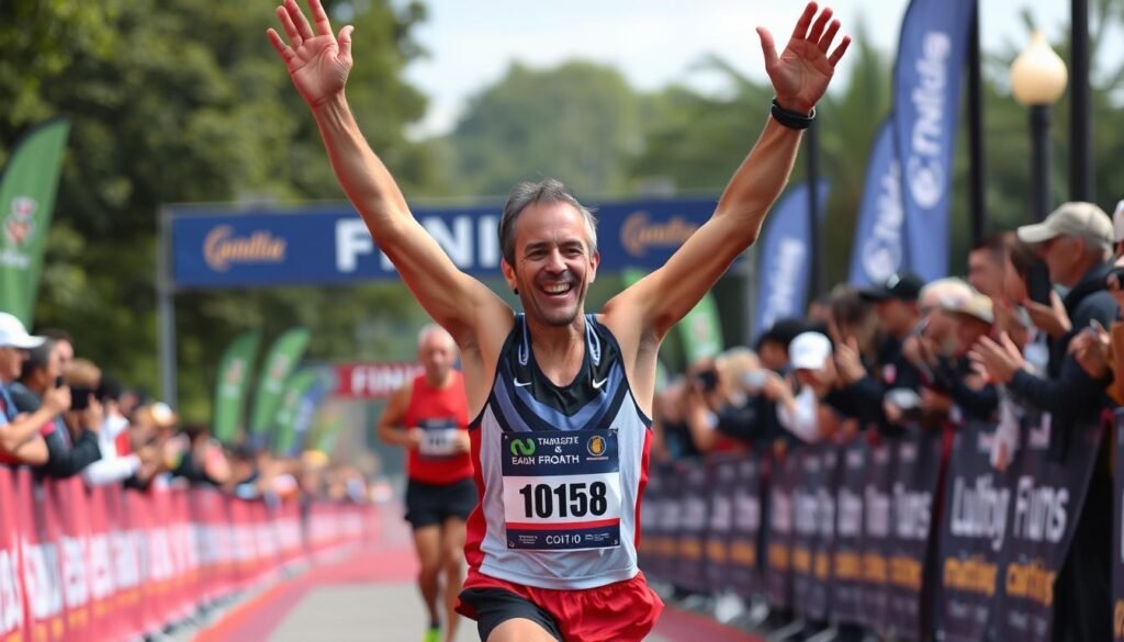 Pelari maraton berhasil mencapai garis finish dengan persiapan latihan yang tepat Pelari maraton berhasil mencapai garis finish dengan persiapan latihan yang tepat
