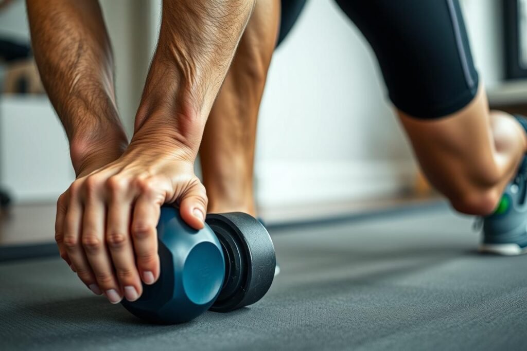 Pelari maraton melakukan foam rolling sebagai bagian dari recovery Pelari maraton melakukan foam rolling sebagai bagian dari recovery