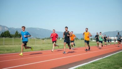 Pelari maraton sedang berlatih dengan kombinasi latihan interval, endurance, dan recovery