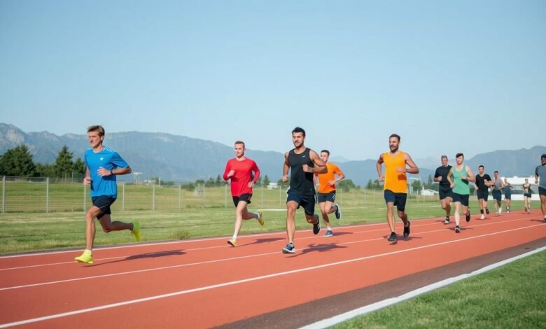Pelari maraton sedang berlatih dengan kombinasi latihan interval, endurance, dan recovery